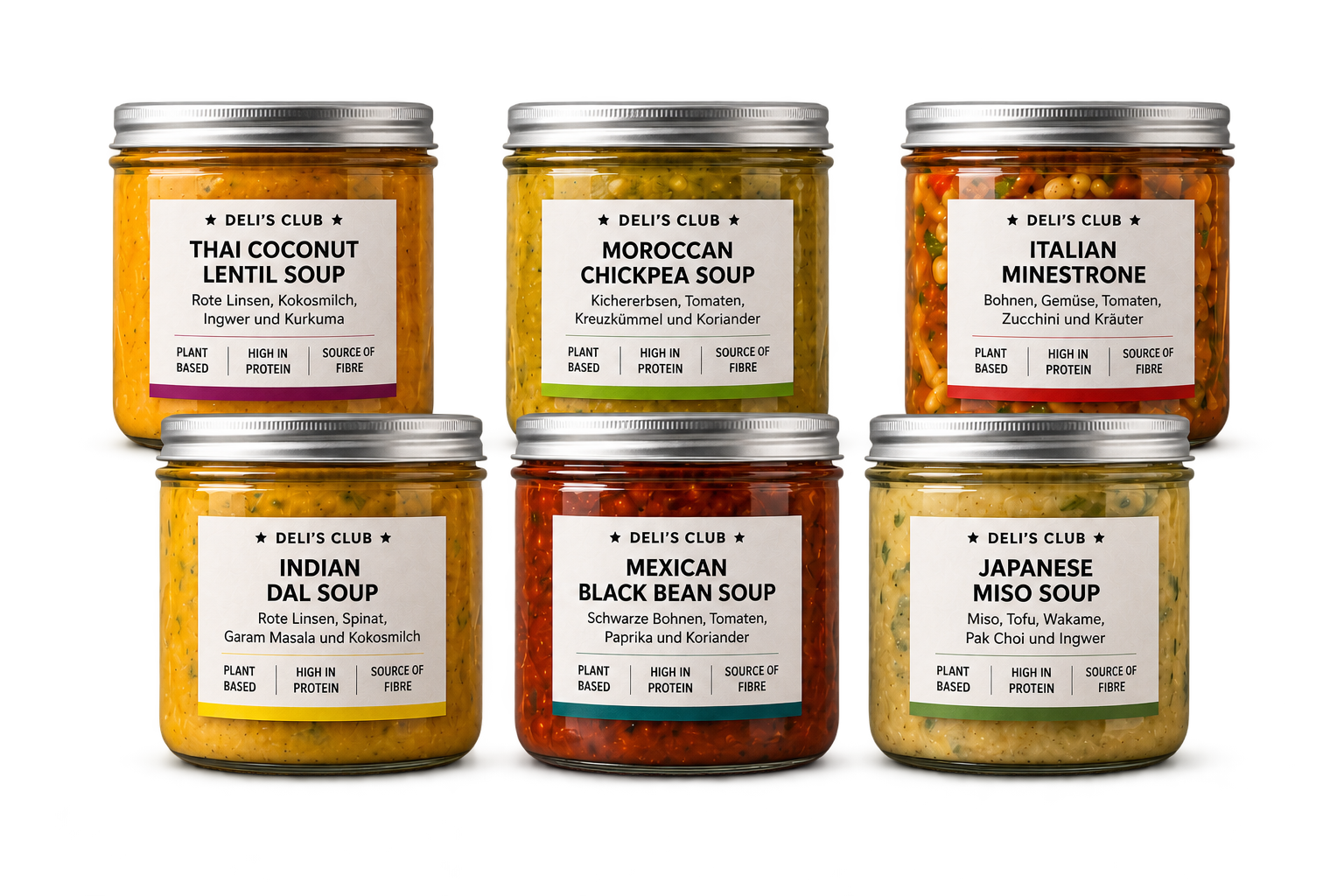 Six Delistella Global Soup Jars